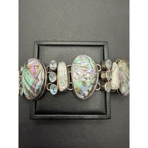 Vintage Sterling Silver 7-9" Topaz Pearl Bracelet 6.7 Grams J19